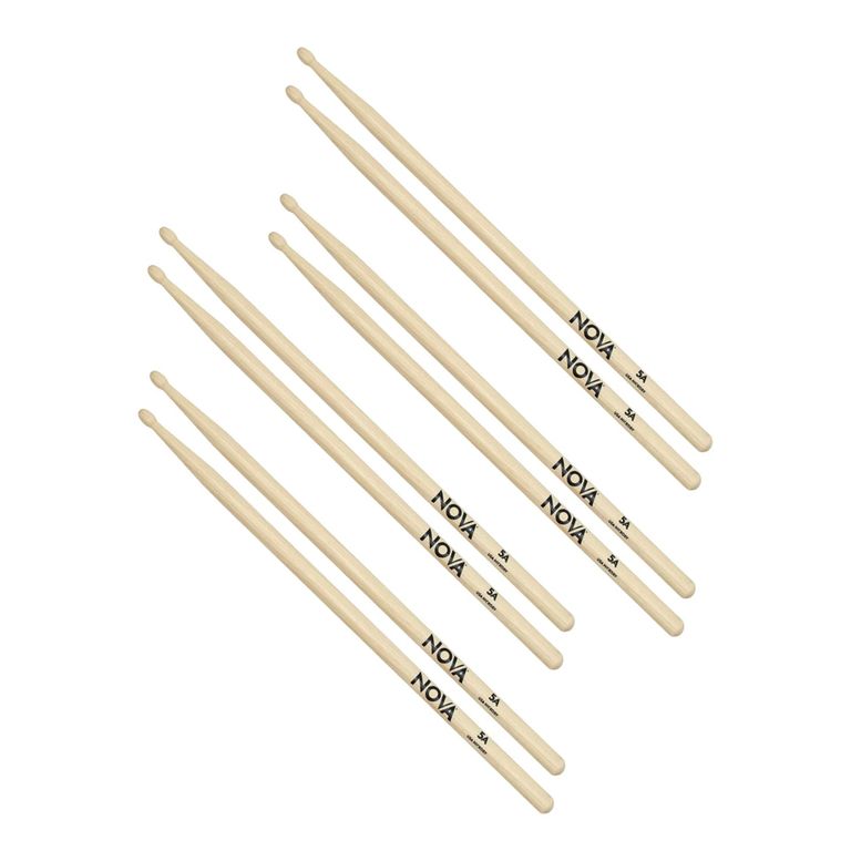 Kit-4-Pares-de-Baquetas-Nova-5A-Ponta-de-Madeira-by-Vic-Firth